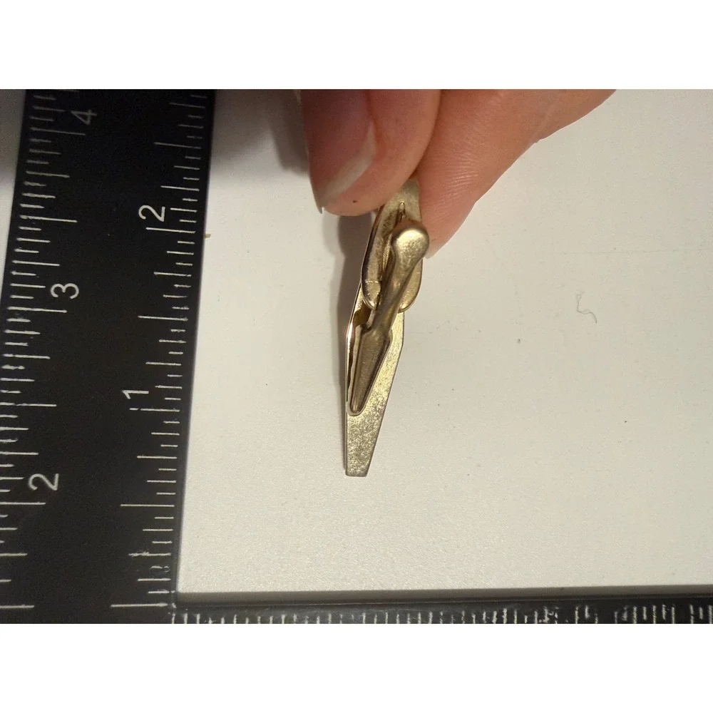 Vintage Gold Tone Geometric Textured Tie Clip Mid Century Modern Mens Accessory‎